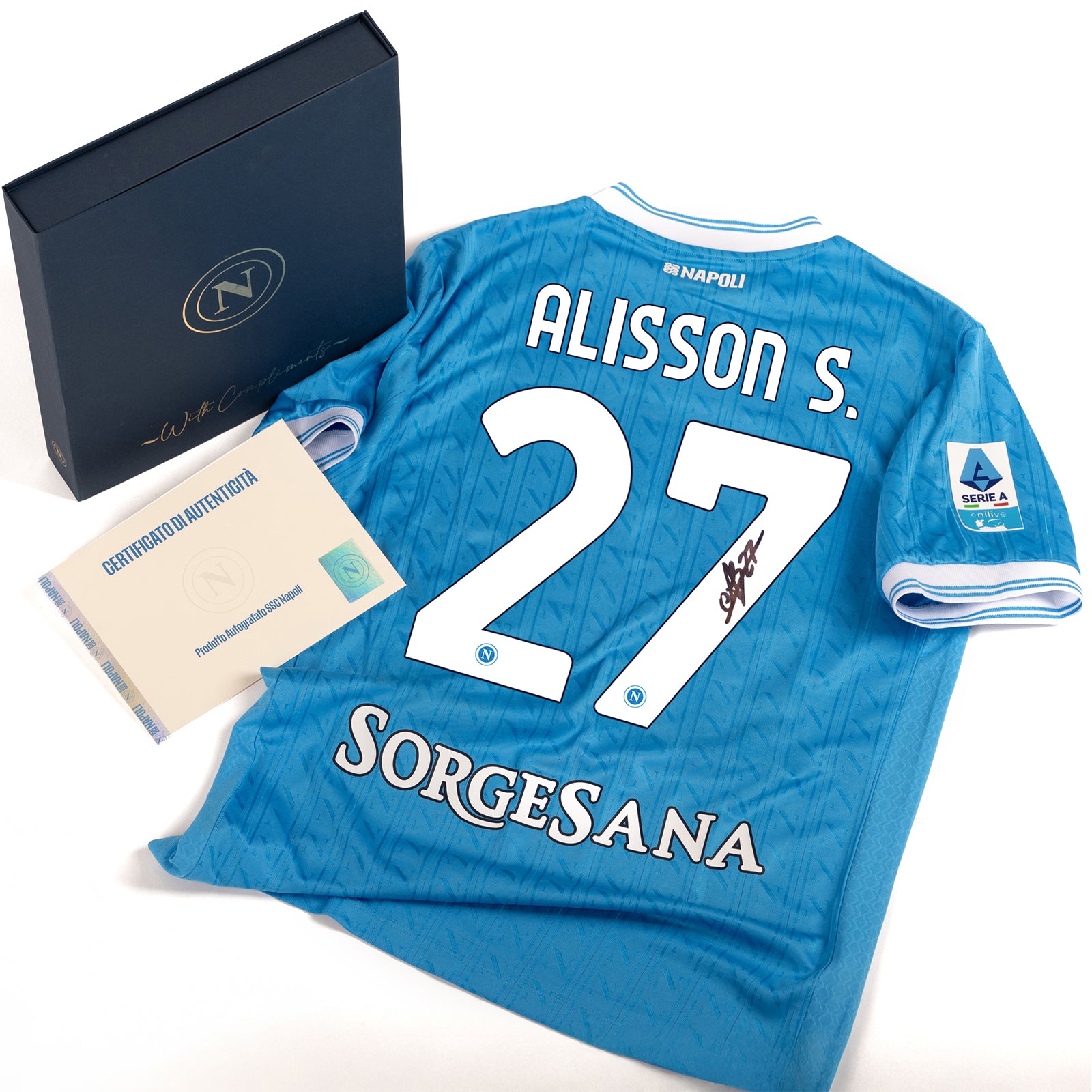 SSC Napoli Match Jersey Home 2025/2026 Signed by Alisson in Premium Box