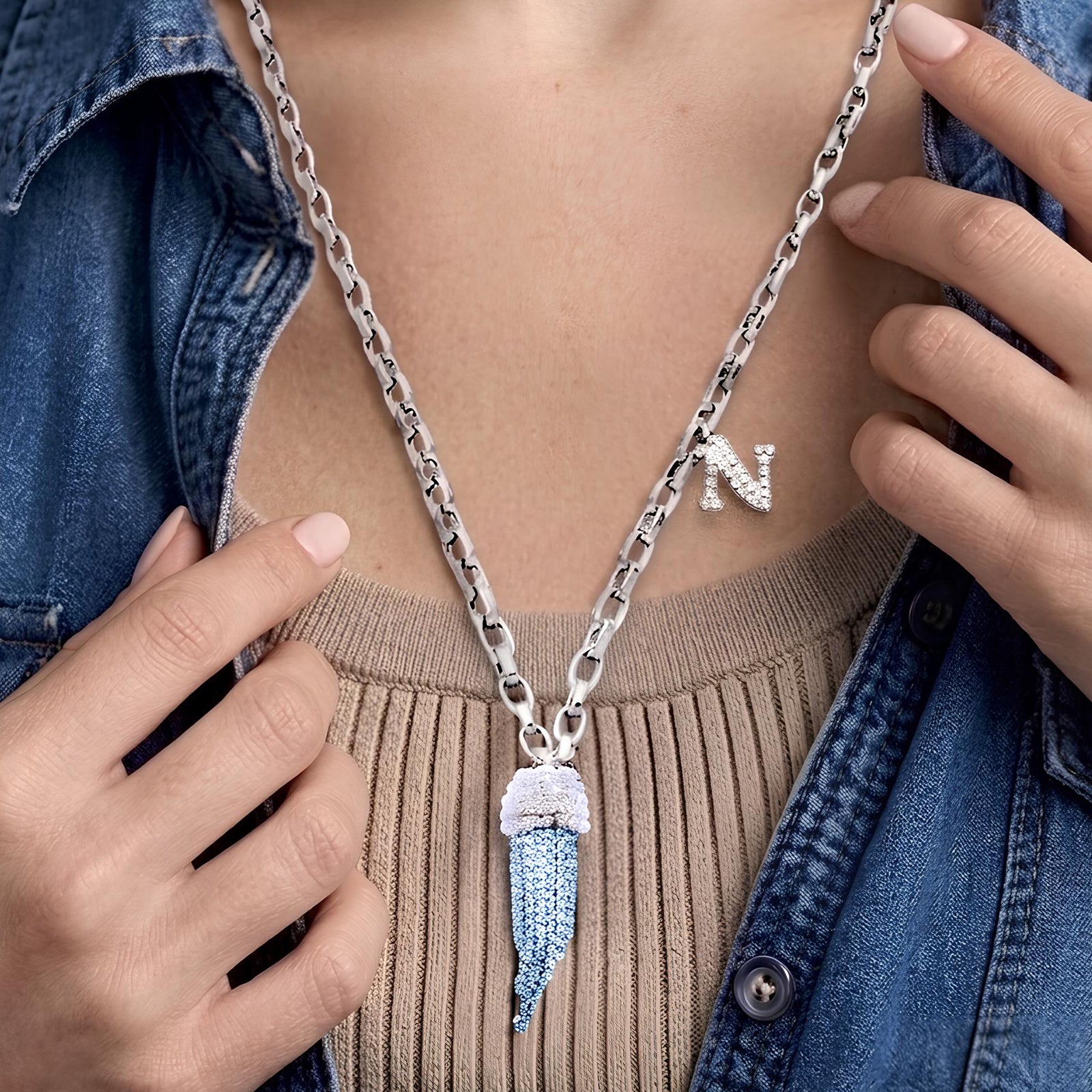 SSC Napoli Aura Collection Aquamarine Horn Necklace
