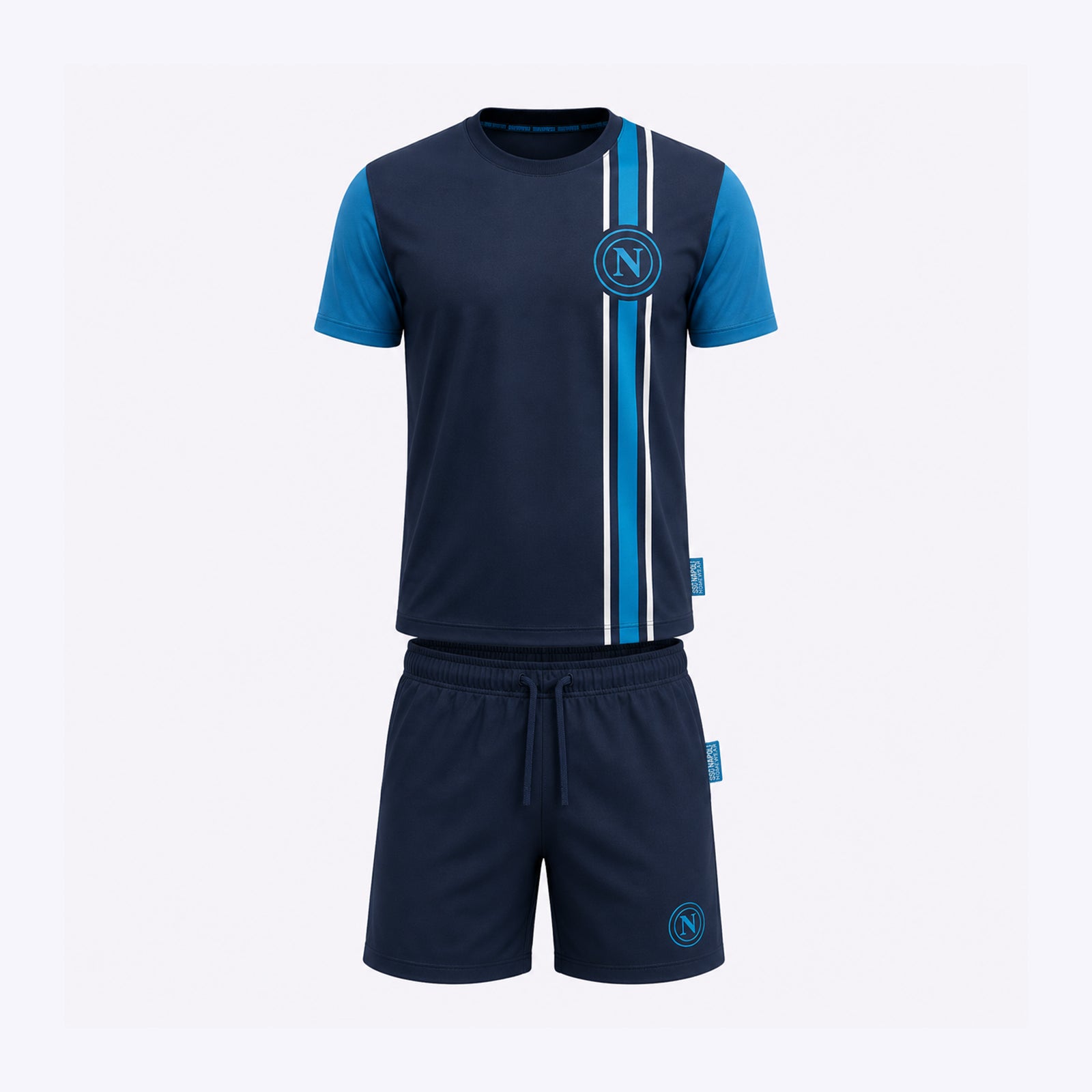 SSC Napoli Pigiama Corto Serafino Logo Blu