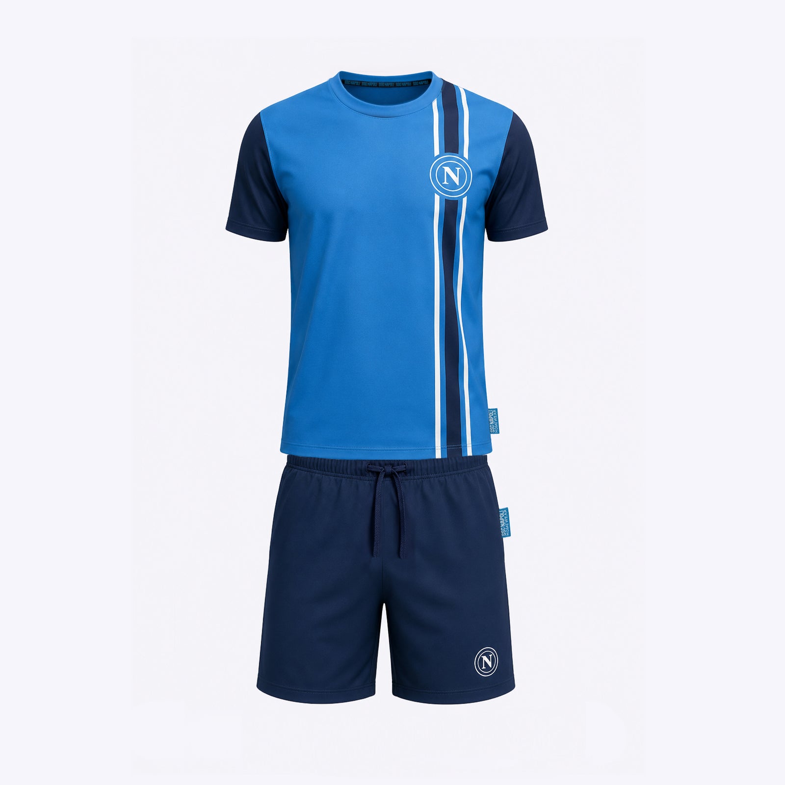 SSC Napoli Pigiama Corto Serafino Logo Azzurro
