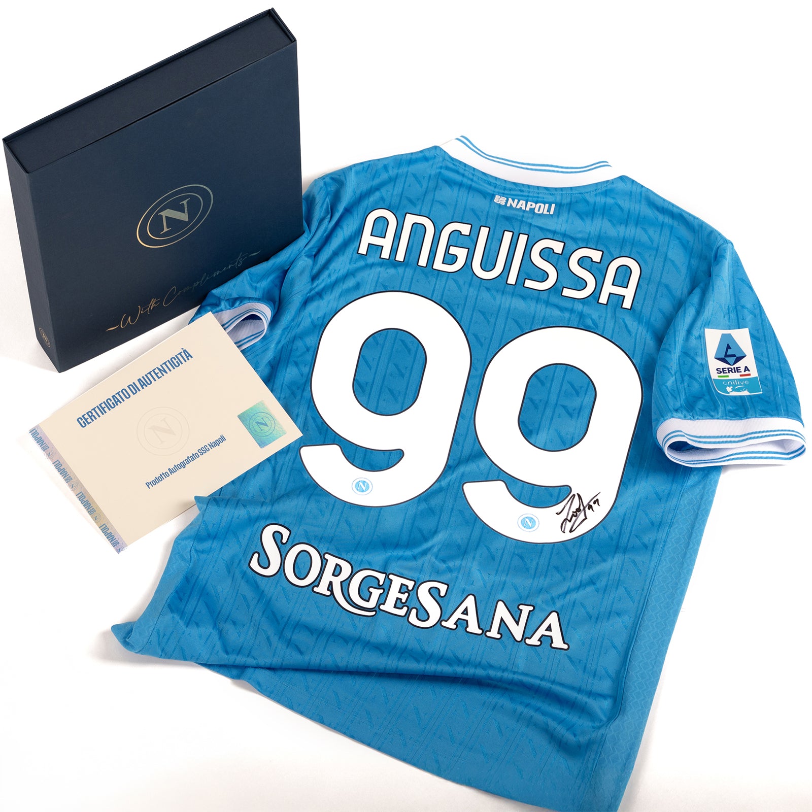SSC Napoli Maglia Gara Home 2025/2056 Autografata da Anguissa in Premium Box