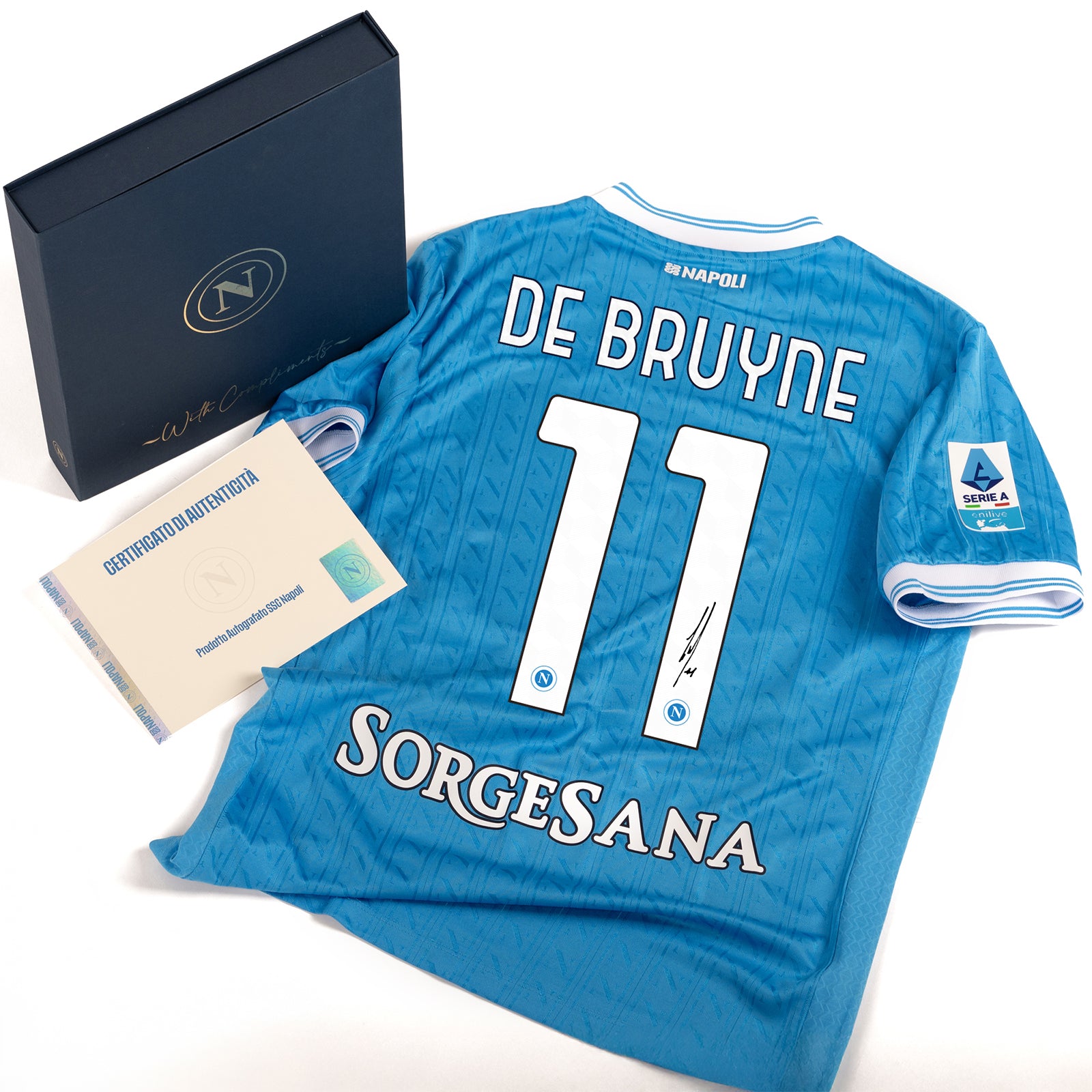 SSC Napoli Maglia Gara Home 2025/2026 Autografata da De Bruyne in Premium Box