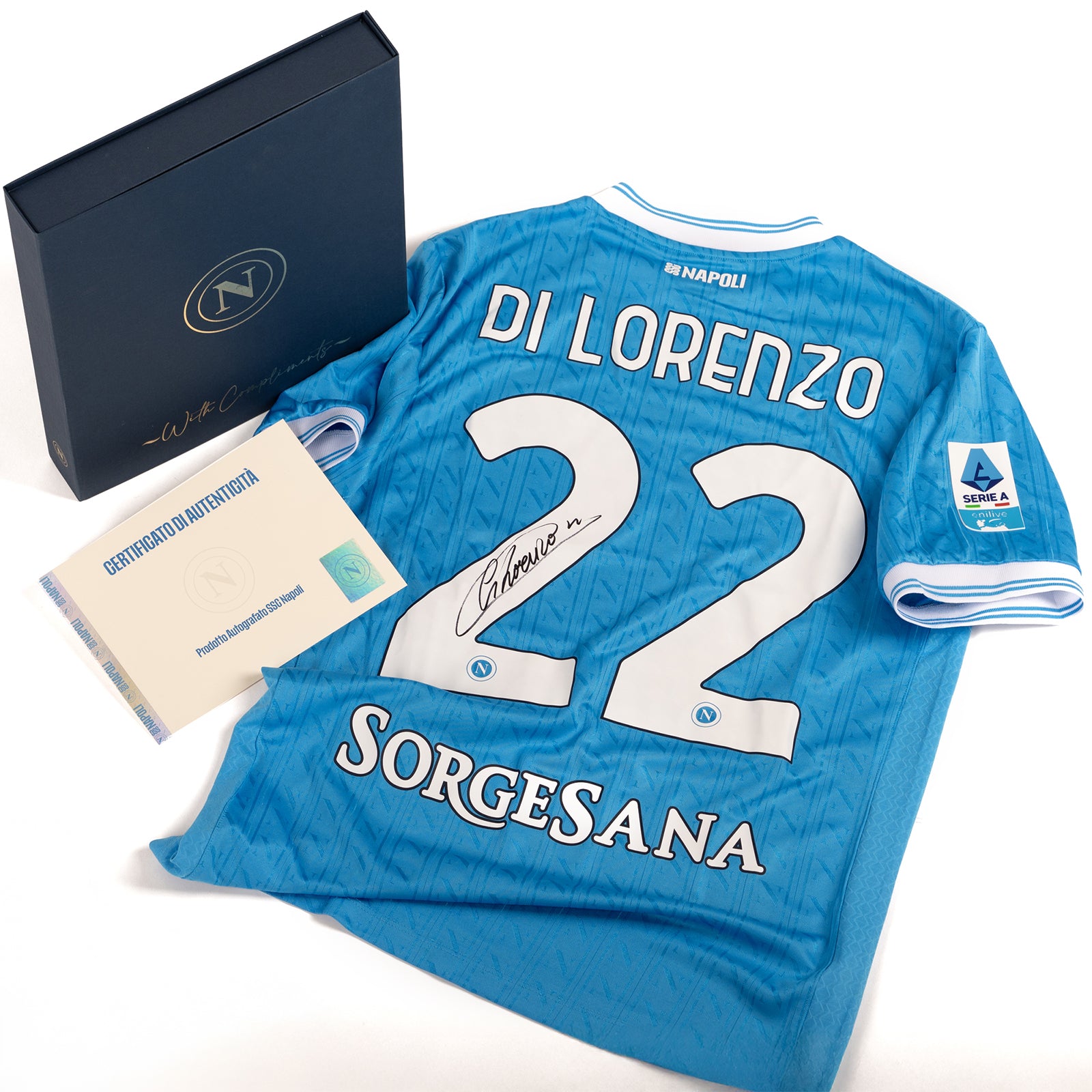 SSC Napoli Match Jersey Home 2025/2026 Signed by  Di Lorenzo in Premium Box